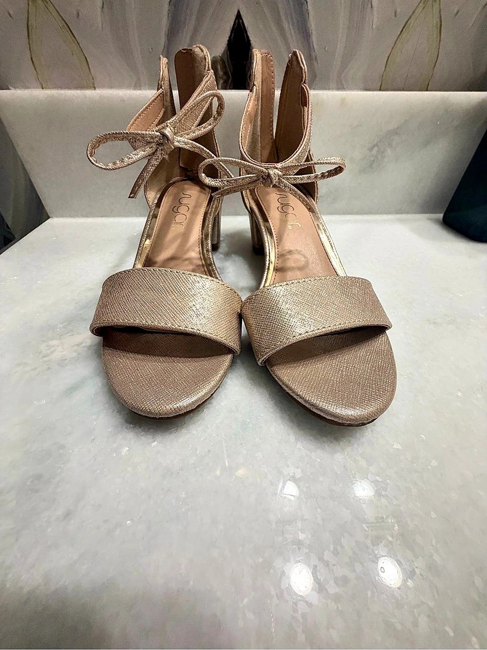 Gold Ankle Strap Heels Like New